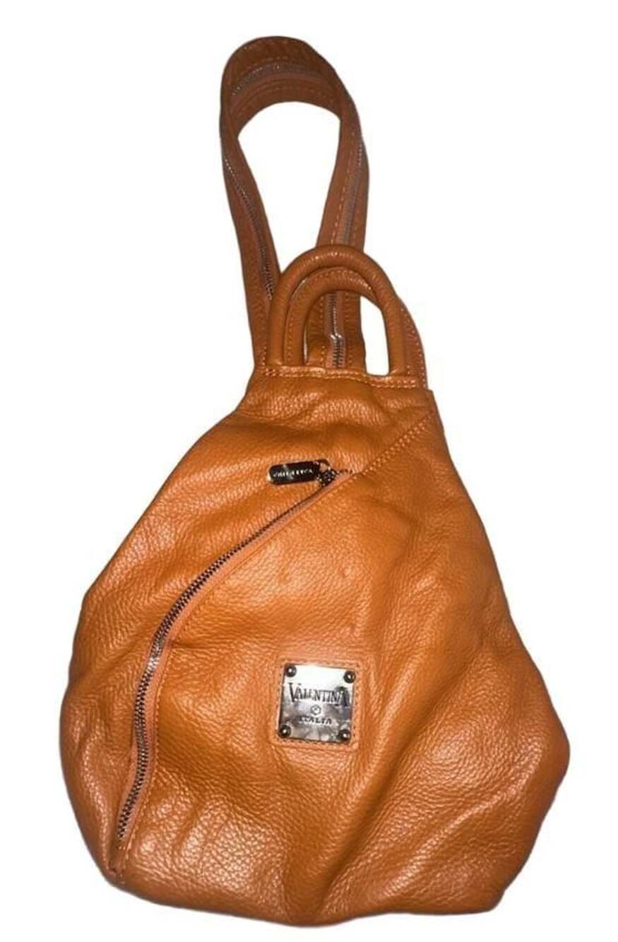 Valentina Orange Pebbled Leather Convertible Backpack Sling Bag